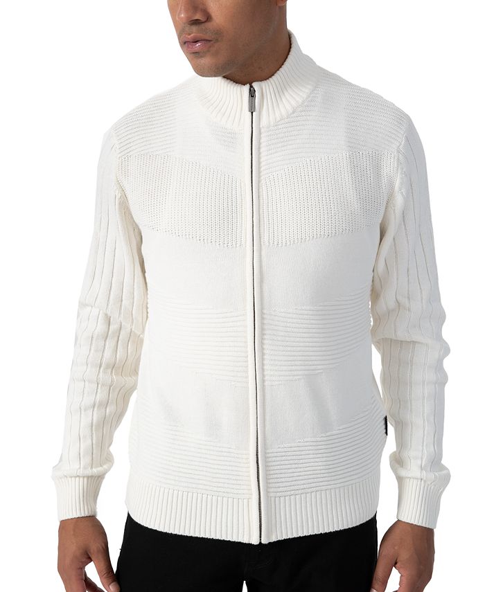 Sean John Men's Full Zip Sweater Jacket White Size X-Large