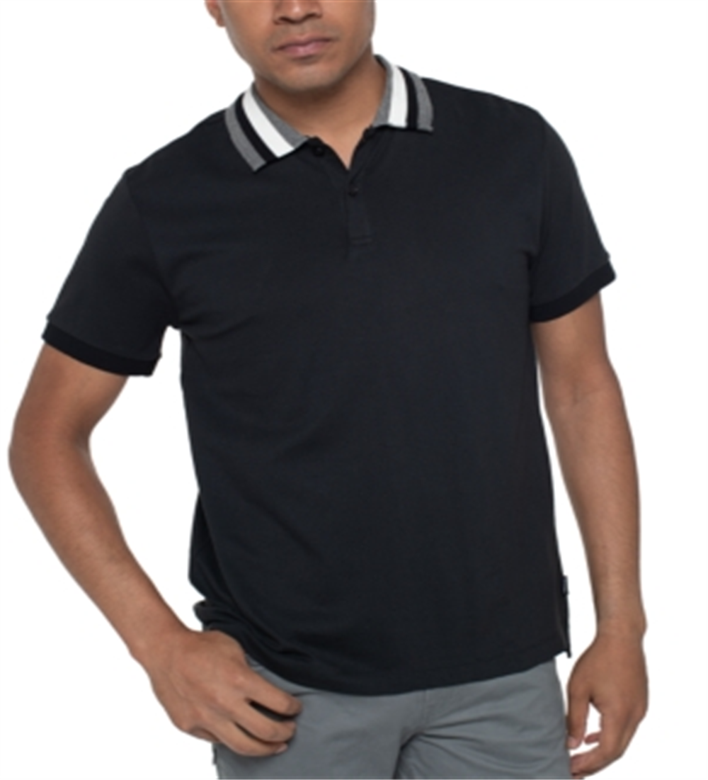Kenneth Cole Reaction Men's Striped Collar Polo Shirt Black Size Medium