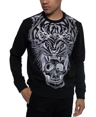 Sean John Men's Long Sleeve Printed Crewneck Sweater Black Size XXXX-Large