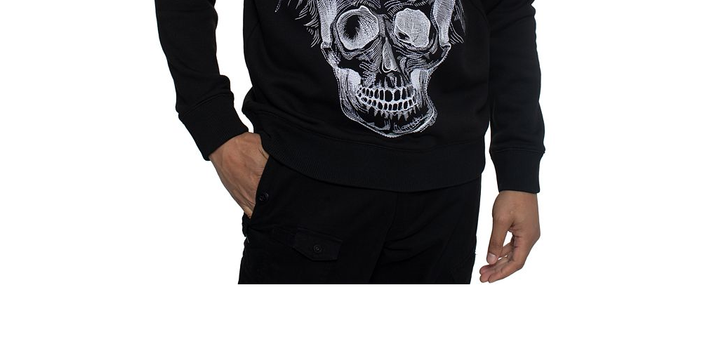 Sean John Men's Long Sleeve Printed Crewneck Sweater Black Size XXXX-Large