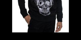 Sean John Men's Long Sleeve Printed Crewneck Sweater Black Size XXXX-Large