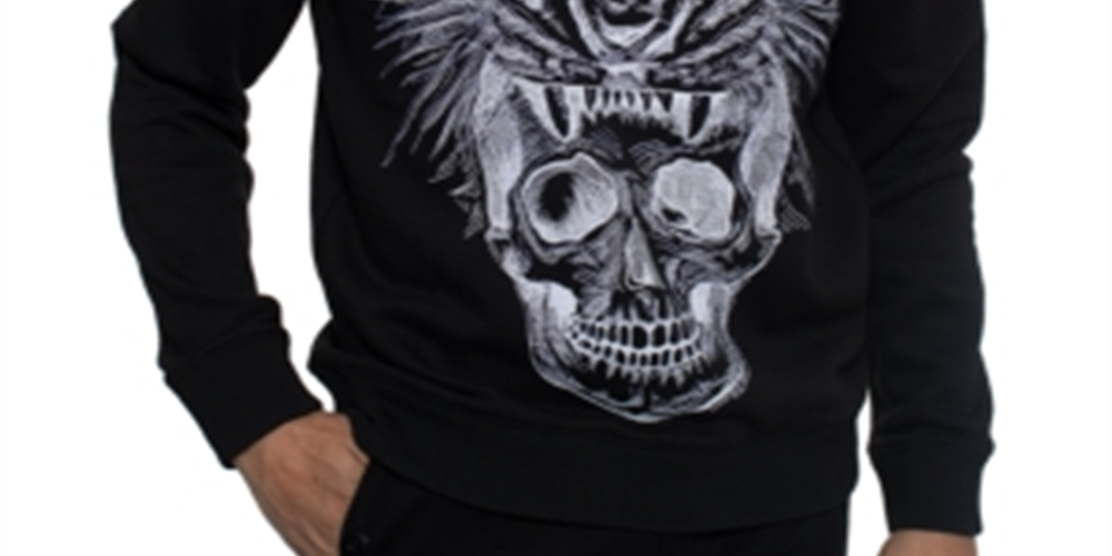 Sean John Men's Long Sleeve Printed Crewneck Sweater Black Size XXXX-Large