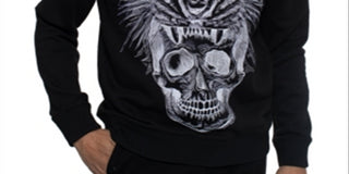 Sean John Men's Long Sleeve Printed Crewneck Sweater Black Size XXXX-Large