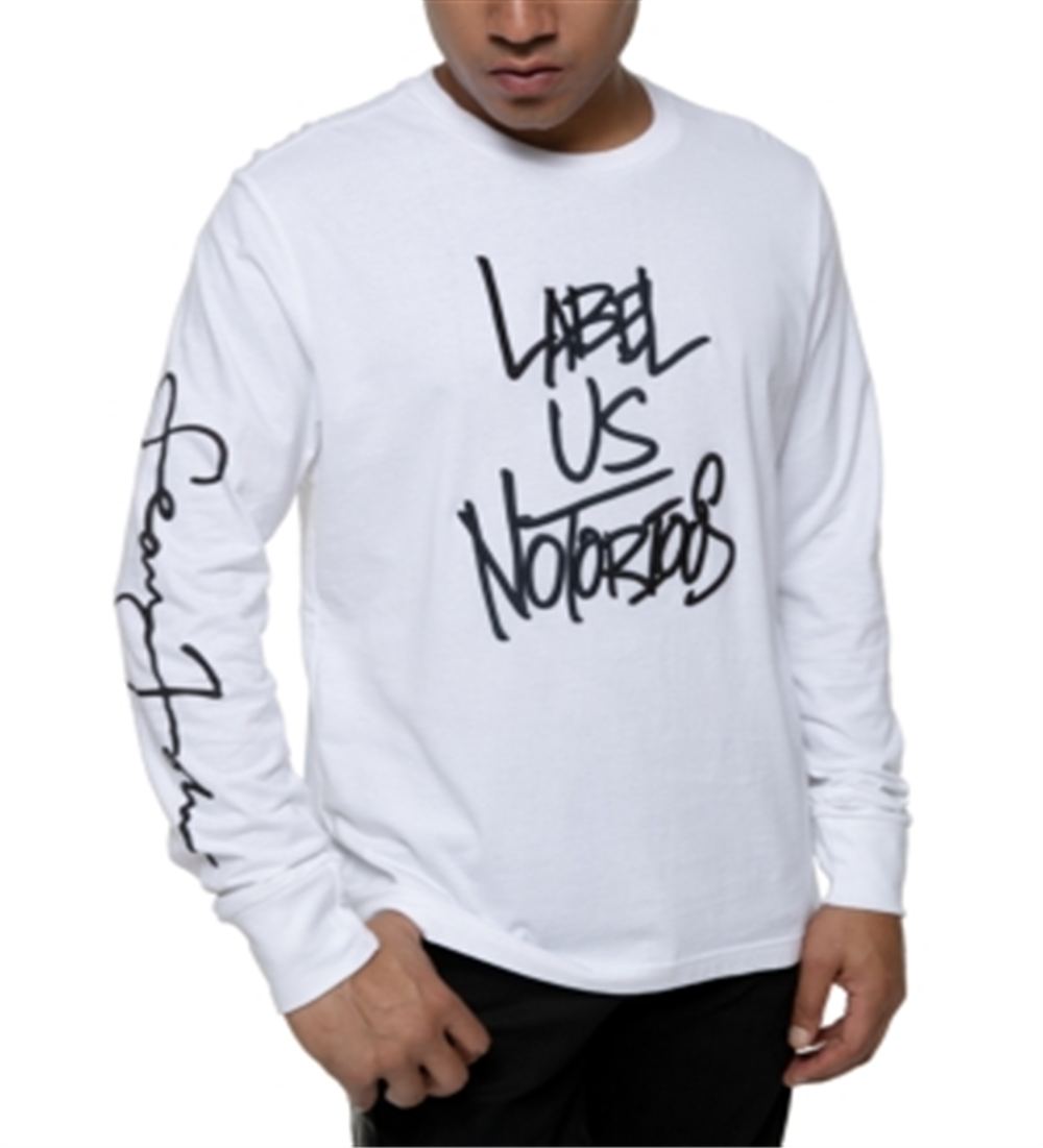 Sean John Men's Long Sleeve Raised Embroidery T-Shirt White Size XX-Large