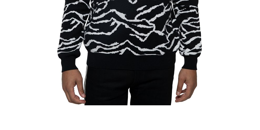 Sean John Men's Big & Tall Tiger Jacquard Knit Pullover Sweater Black Size Medium