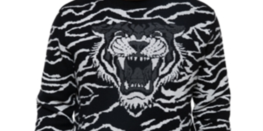 Sean John Men's Big & Tall Tiger Jacquard Knit Pullover Sweater Black Size Medium