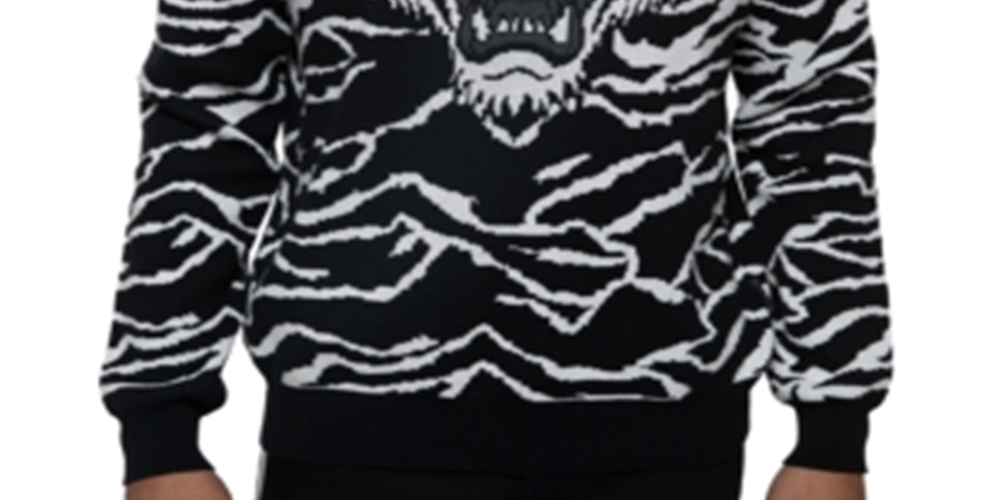 Sean John Men's Big & Tall Tiger Jacquard Knit Pullover Sweater Black Size Medium
