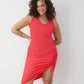 GSTQ Drawstring Rib-Knit Tank Dress - Pink - L