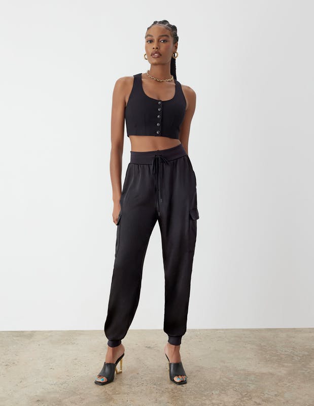 GSTQ Satin Jogger - Black - XL