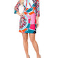 White Mark Women's 3/4 Sleeve Mozaic Print Dress Orange Size Large