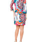 White Mark Women's 3/4 Sleeve Mozaic Print Dress Orange Size Large