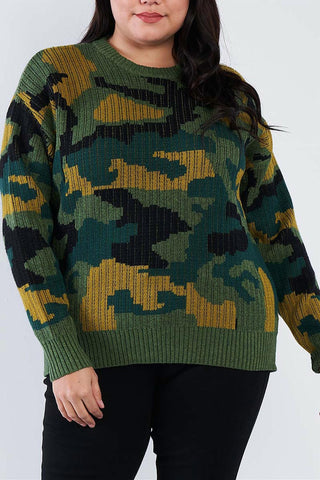 11 Degrees - Army Camo Knit Relaxed Fit Sweater