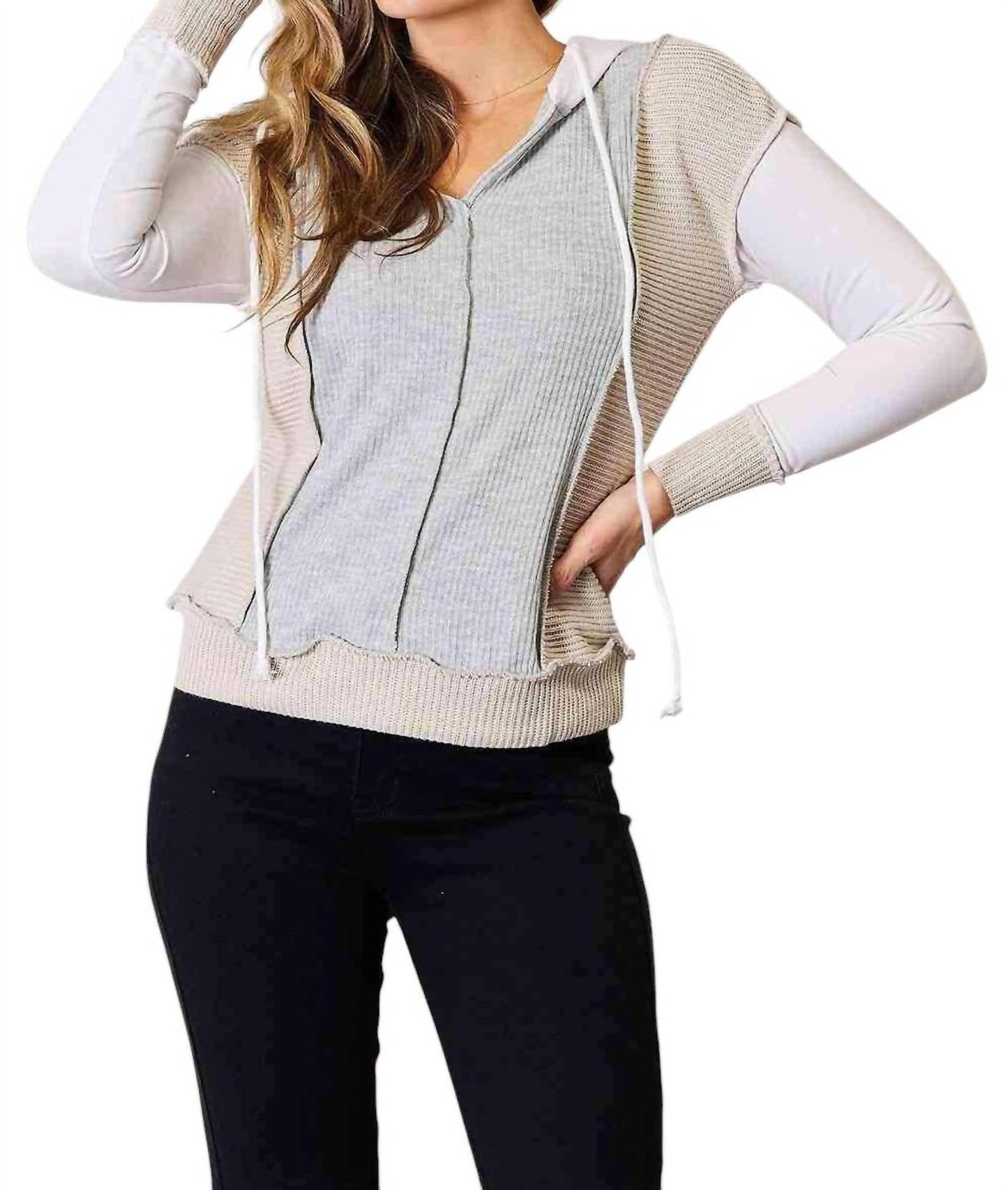 Double Take - Chic Color Block Hoodie With Seam Details