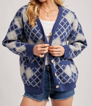 Bluivy - Argyle Button Down Pocket Cardigan