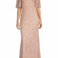 Aidan Mattox - Beaded V-neck Short Flutter Sleeve Mesh Gown