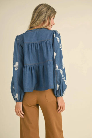 &Merci - Floral Embroidery Babydoll Top