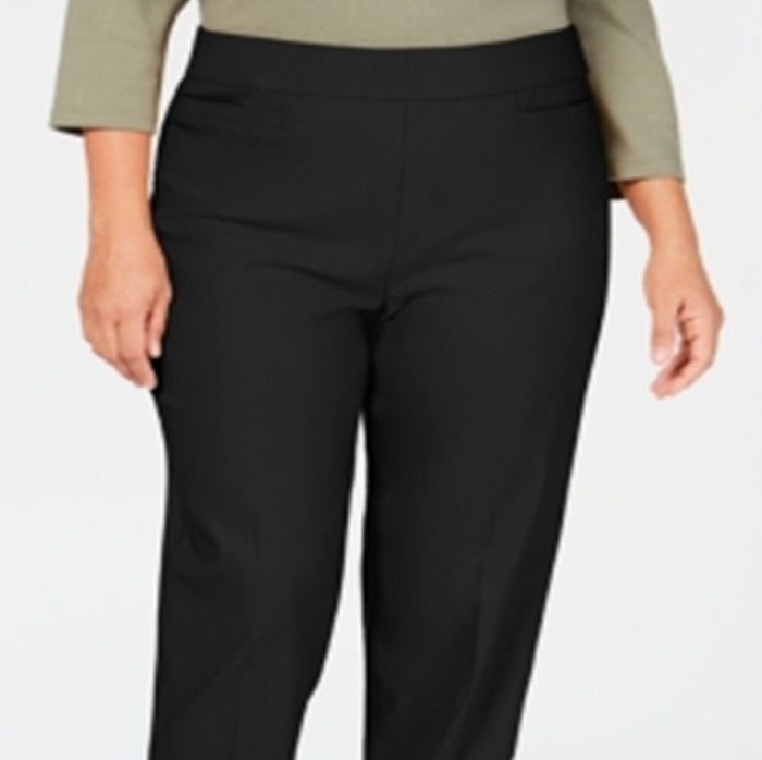 Alfred Dunner Women's Plus Classic Allure Tummy Control Pull on Short Length Pants Black Size 16W