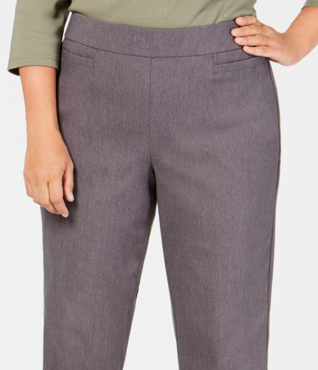 Alfred Dunner Women's Classic Allure Tummy Control Pull On Average Length Pants Gray Size 16W