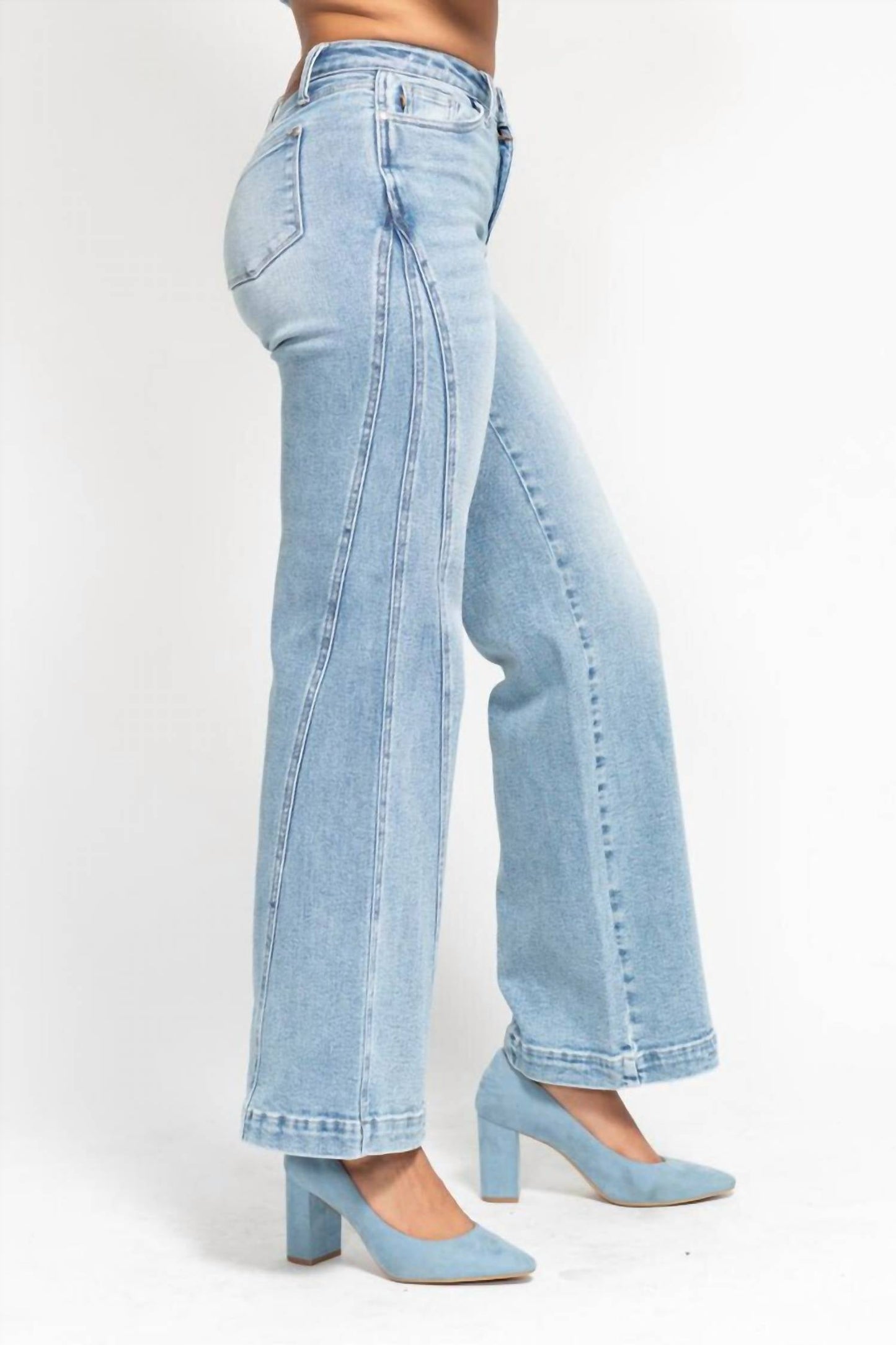 Judy Blue - High Waist Side Seam Insert Detail Retro Wide Leg Jeans