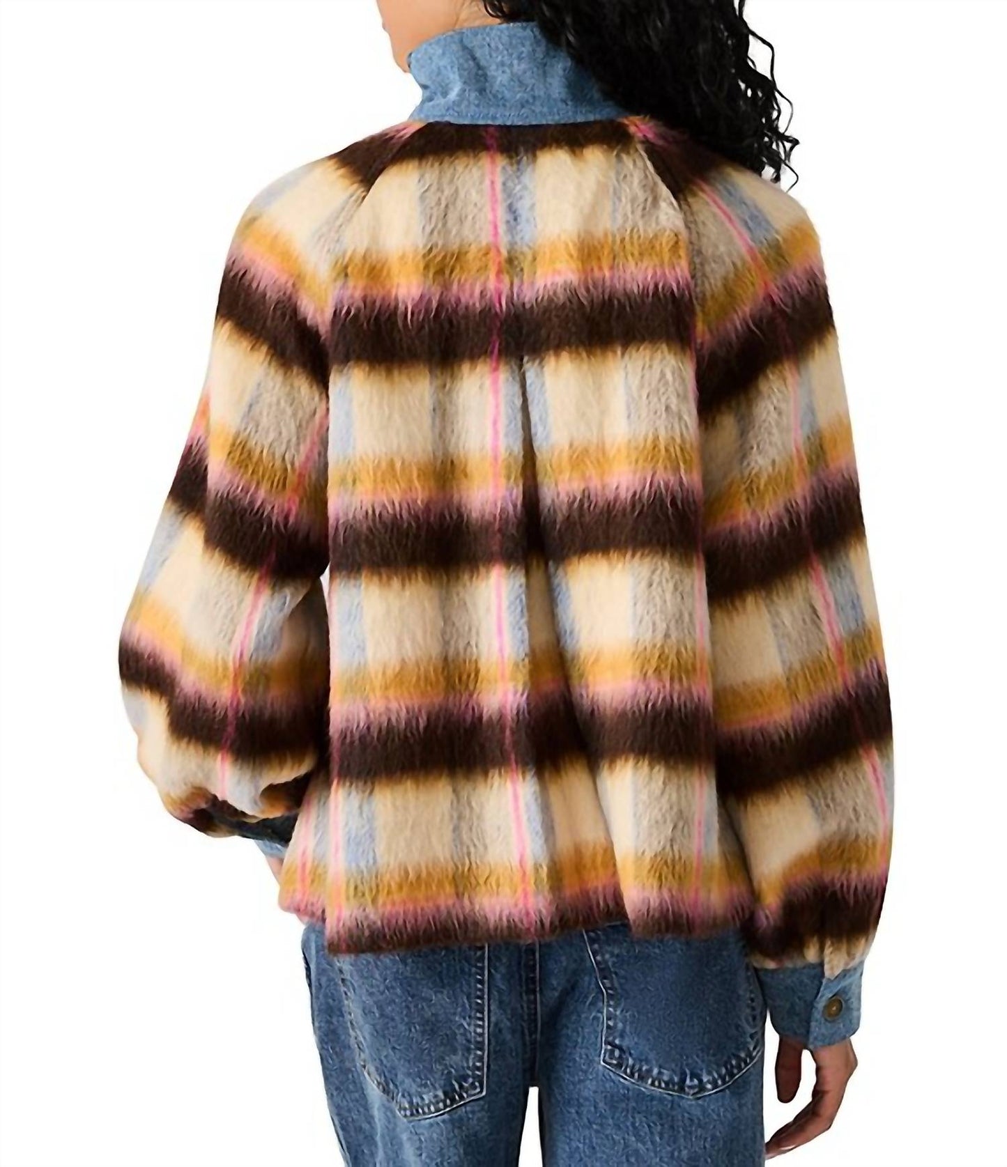Steve Madden - Kaylen Wool Blend Plaid Mixed Media Jacket