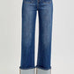 Risen - High Rise Ankle Wide Button Down Front Patch Pocket Cuff Jean