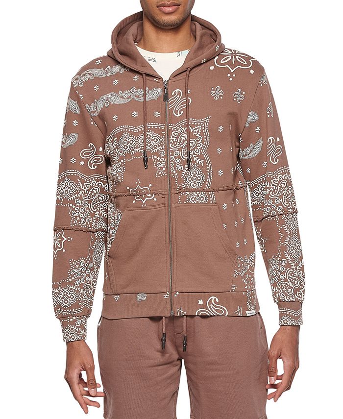 Eleven Paris Men's Paisley Print Zip Hoodie Brown Size XX-Large