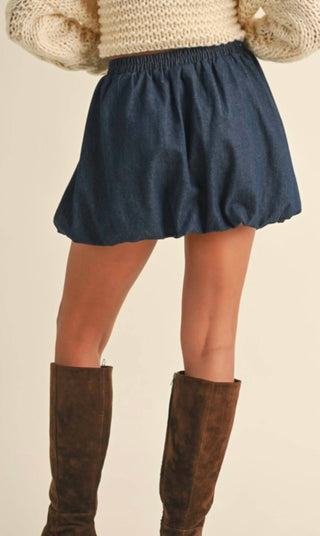 Klesis - Denim Balloon Bubble Mini Skirt