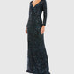 Ieena For Mac Duggal - Longsleeve Sequin Gown Midnight Blue Sz 10$398
