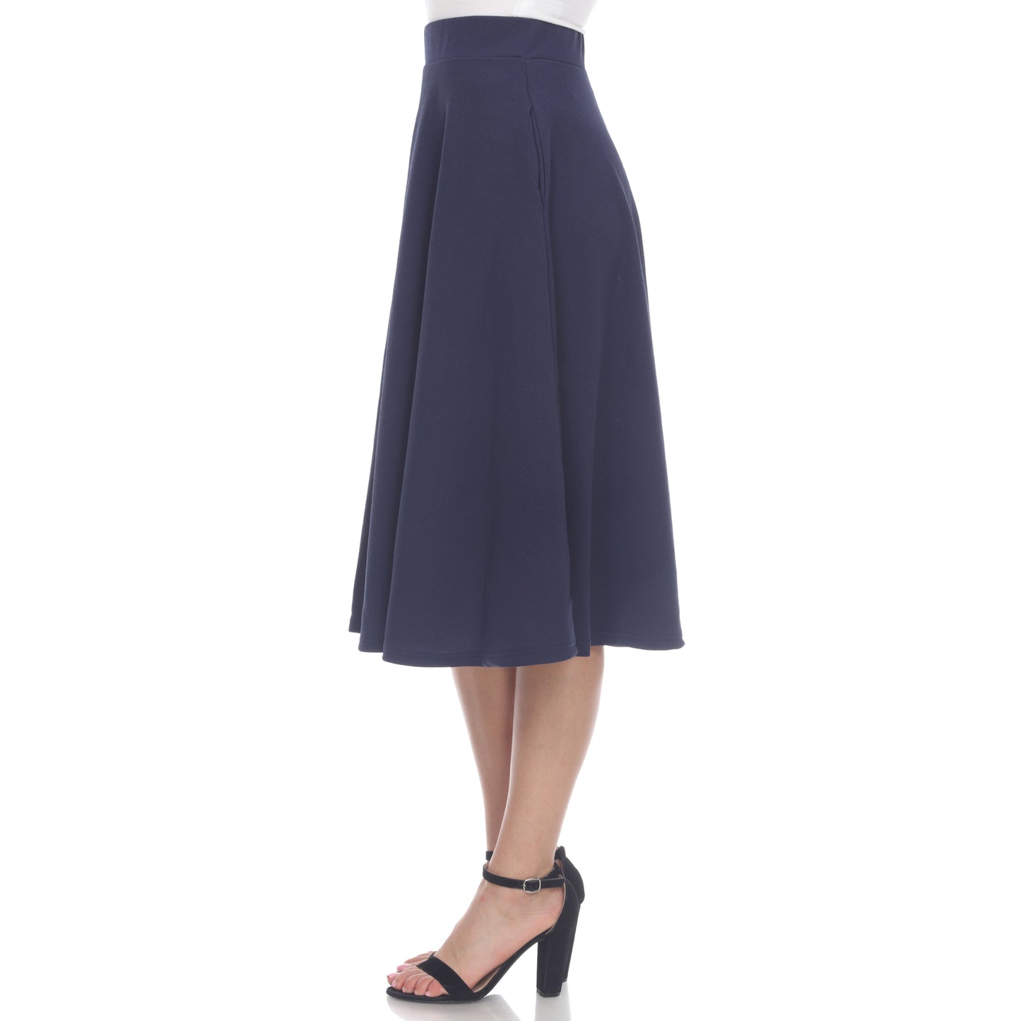 White Mark Women's Flared MIDI Skirt Blue Size X-Large