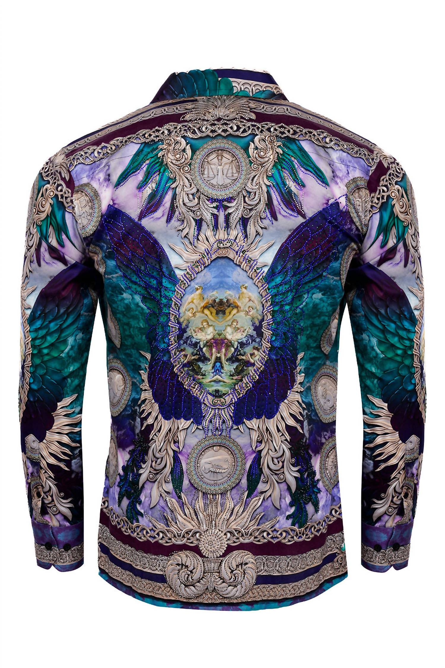 Barabas - Men's Striking Look Rhinestone Long Sleeve Shirt