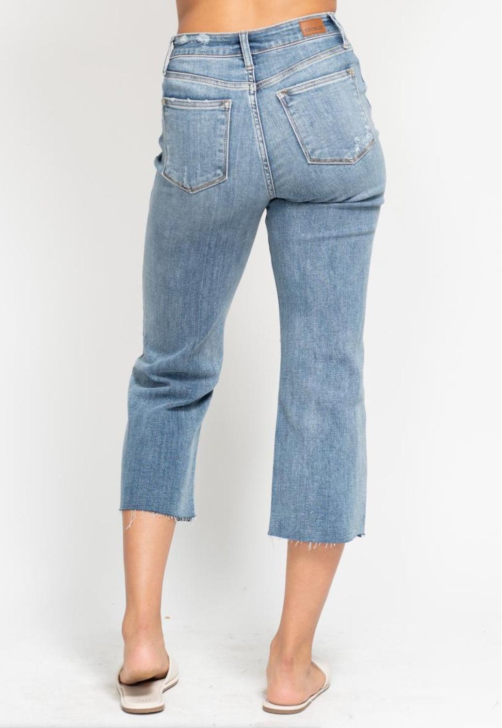 Judy Blue - High Waist Wide Leg Crop Distressing Jean