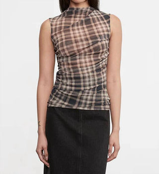 Enza Costa - Plaid Mesh Sleeveless Twist Top