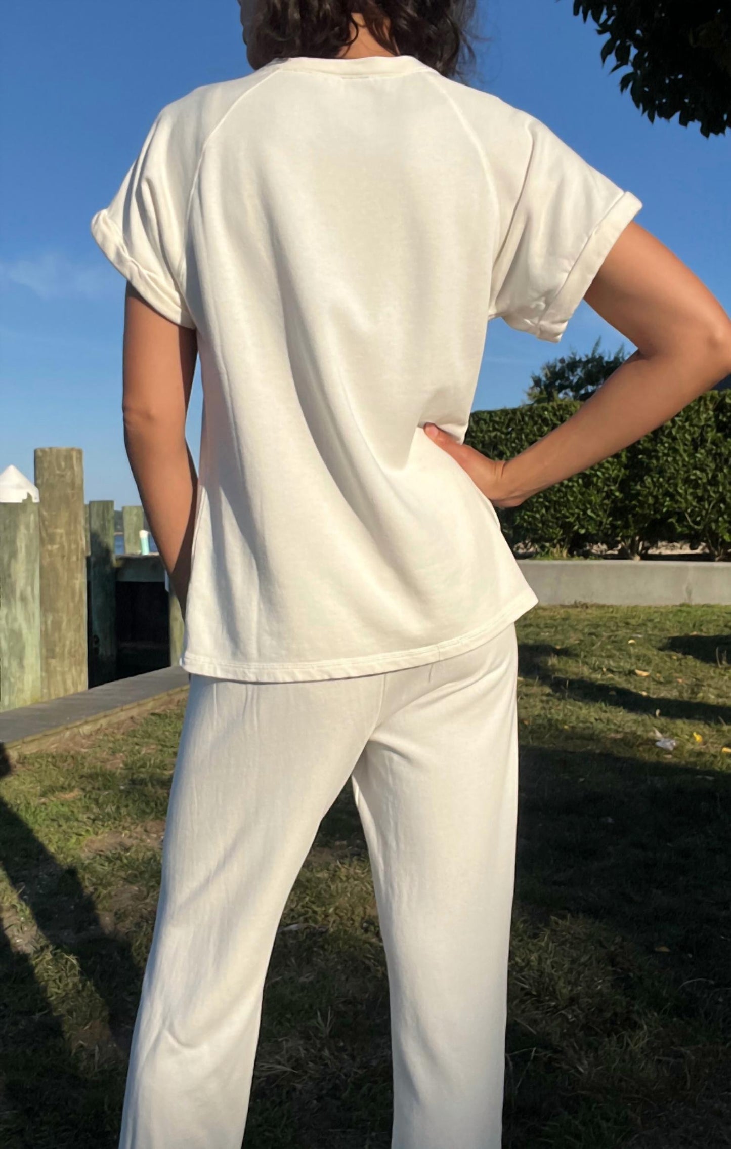 Bobi - Boatneck Roll Sleeve Raglan Top