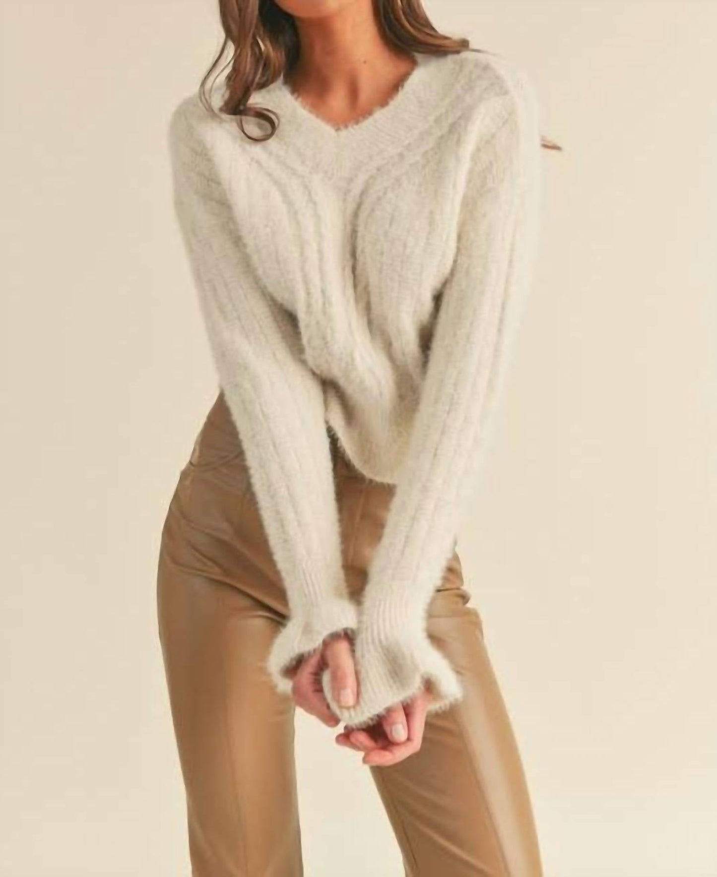 &Merci - Woven Knit Sweater With Flutter Cuff