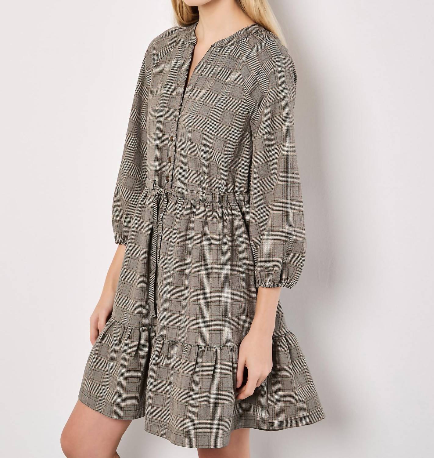 Apricot - HERITAGE CHECK RUFFLE HEM MINI DRESS