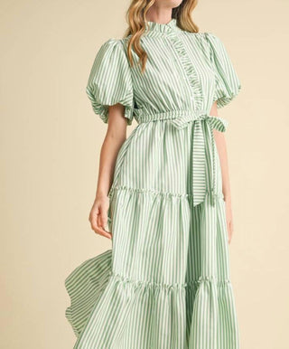 &Merci - Stripe Button Down Ruffle Midi Dress
