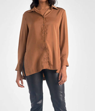 Elan - Button Down Top Side Slit Blouse