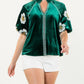 Thml - Embroidered Velvet Puff Sleeve Top