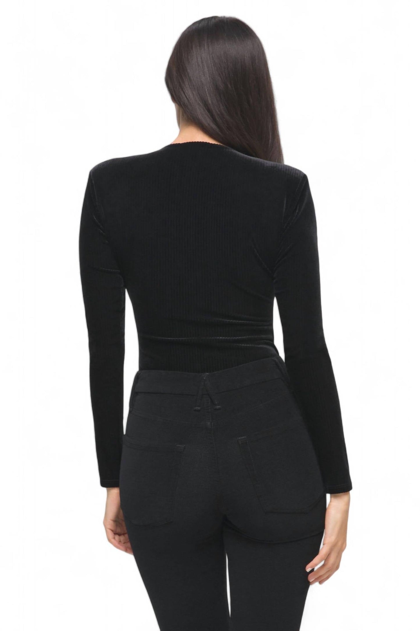 Good American - VELVET LONG SLEEVE DEEP V BODYSUIT