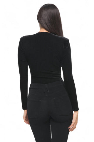 Good American - VELVET LONG SLEEVE DEEP V BODYSUIT
