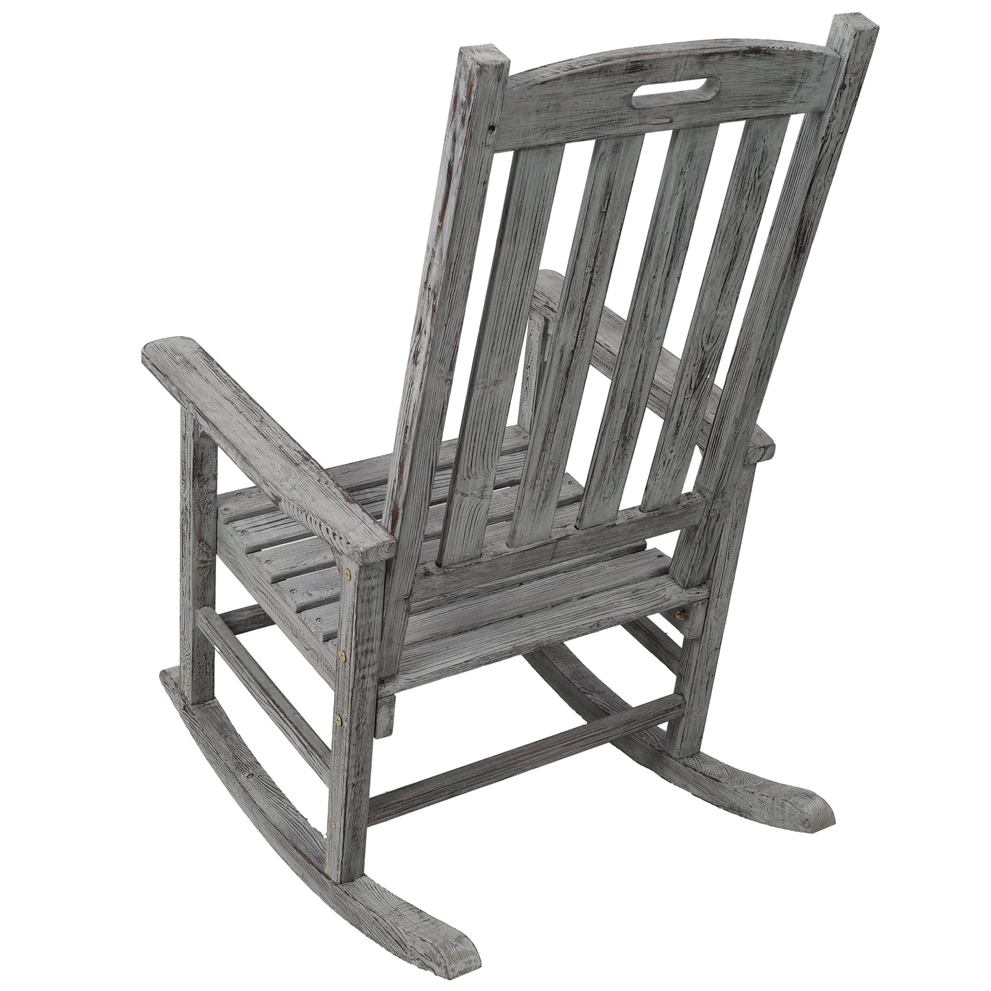 Wooden Oversized Porch Rocker Chair With Wide Seat and Tall Backrest