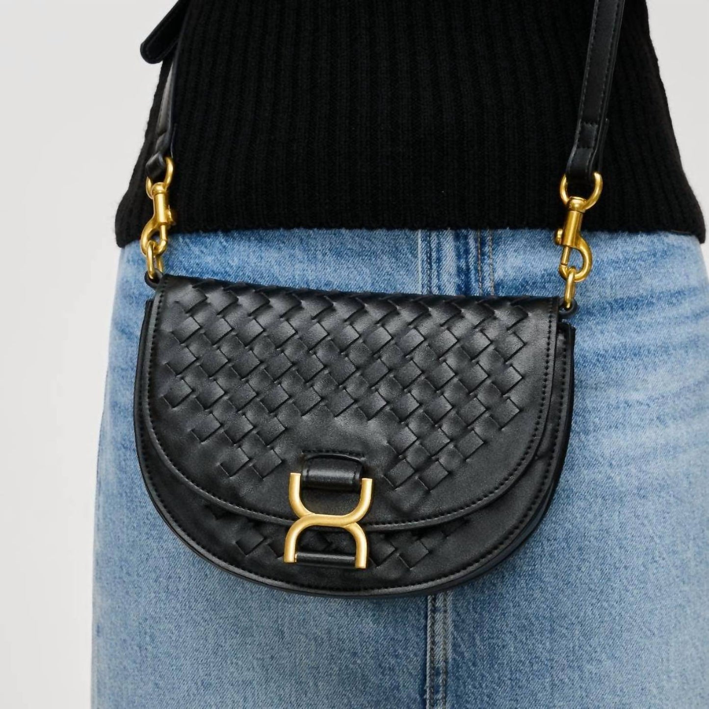 Urban Expressions - Alise Woven Vegan Leather Saddle Crossbody