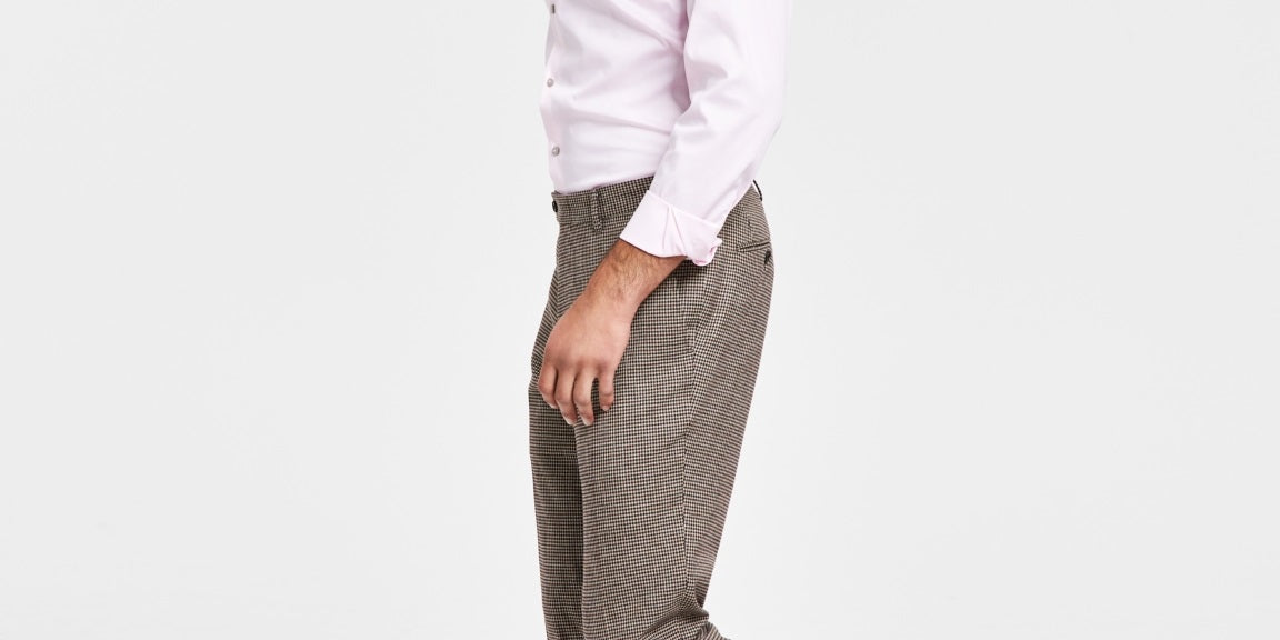 Bar III Men's Slim Fit Check Suit Separate Pants Brown