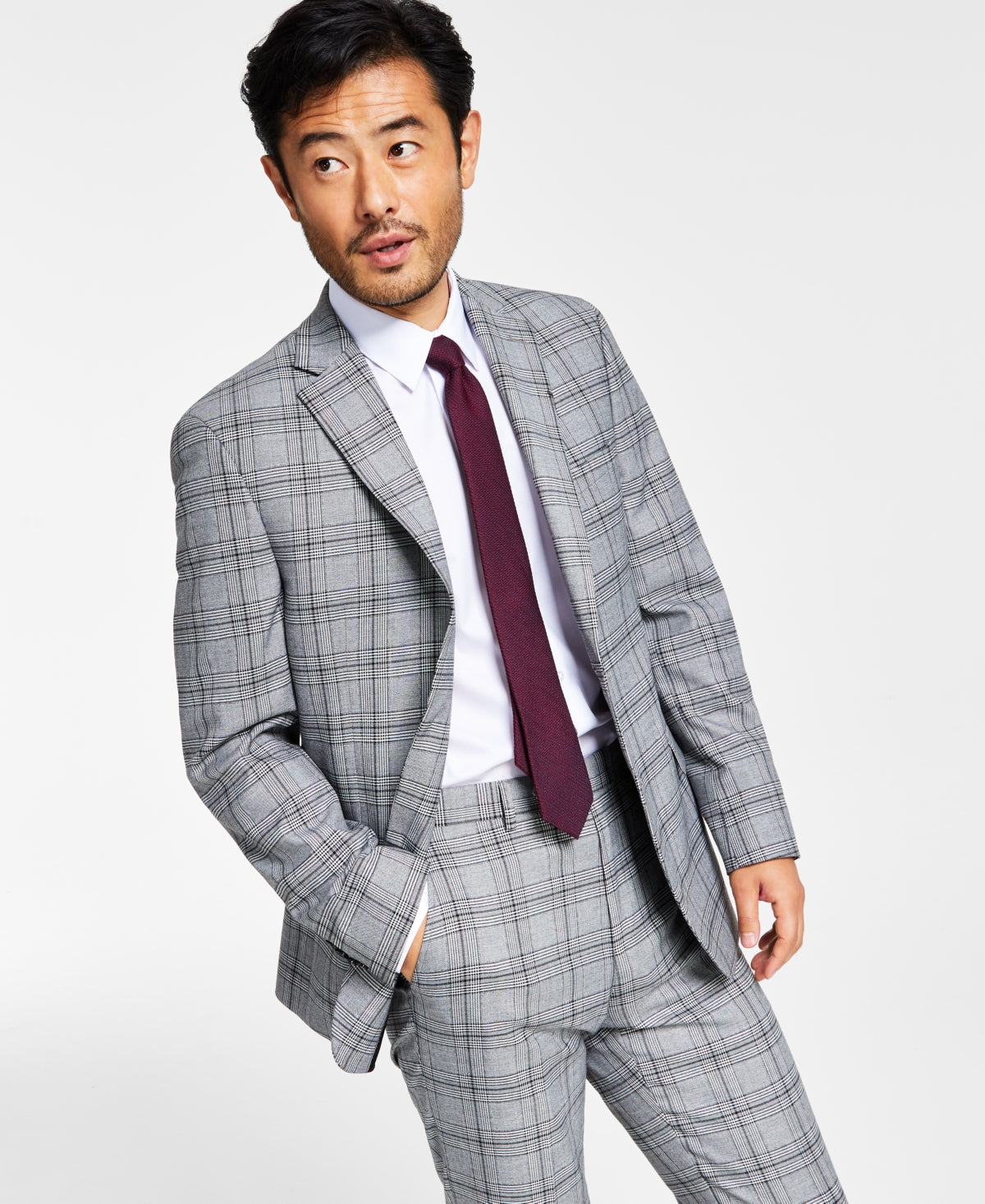 Alfani Men's Slim Fit Black & White Pattern Suit Jacket Black Size 42R