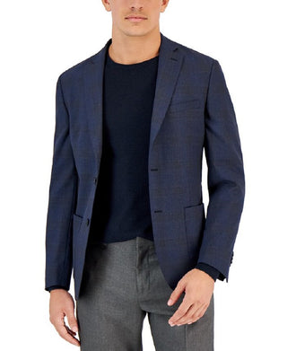 Bar III Men's Slim Fit Windowpane Knit Blazer Blue Size 42
