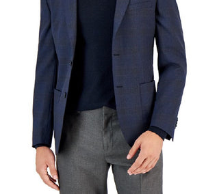 Bar III Men's Slim Fit Windowpane Knit Blazer Blue Size 42