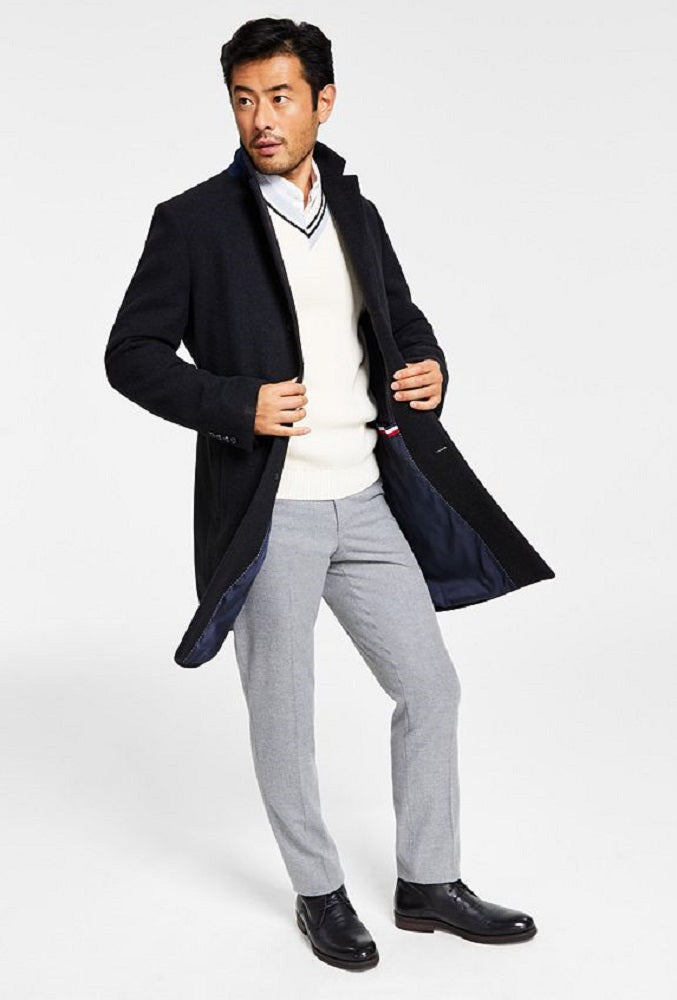 Tommy Hilfiger Men's Addison Modern Fit Overcoat Blue Size 46