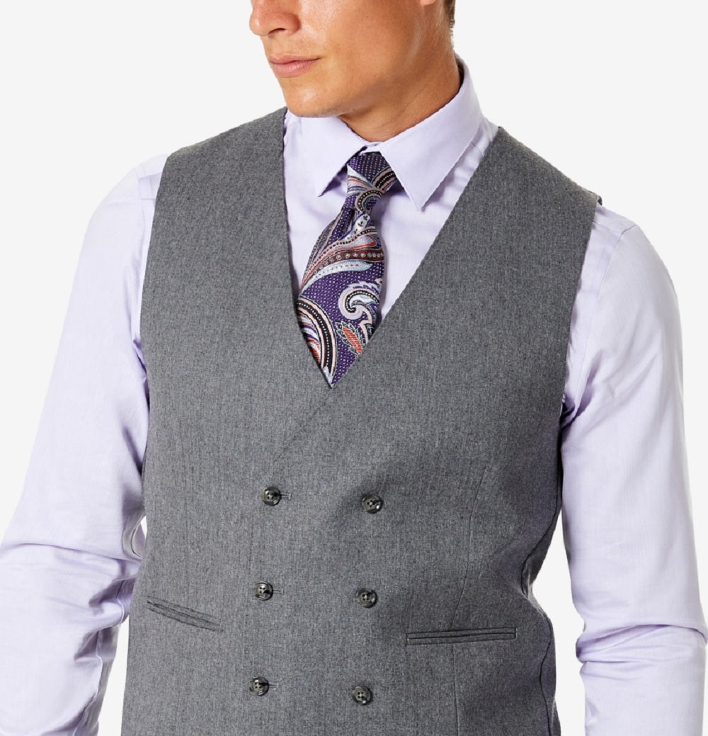 Tayion Collection Men's Classic Fit Wool Suit Vest Gray Size Medium