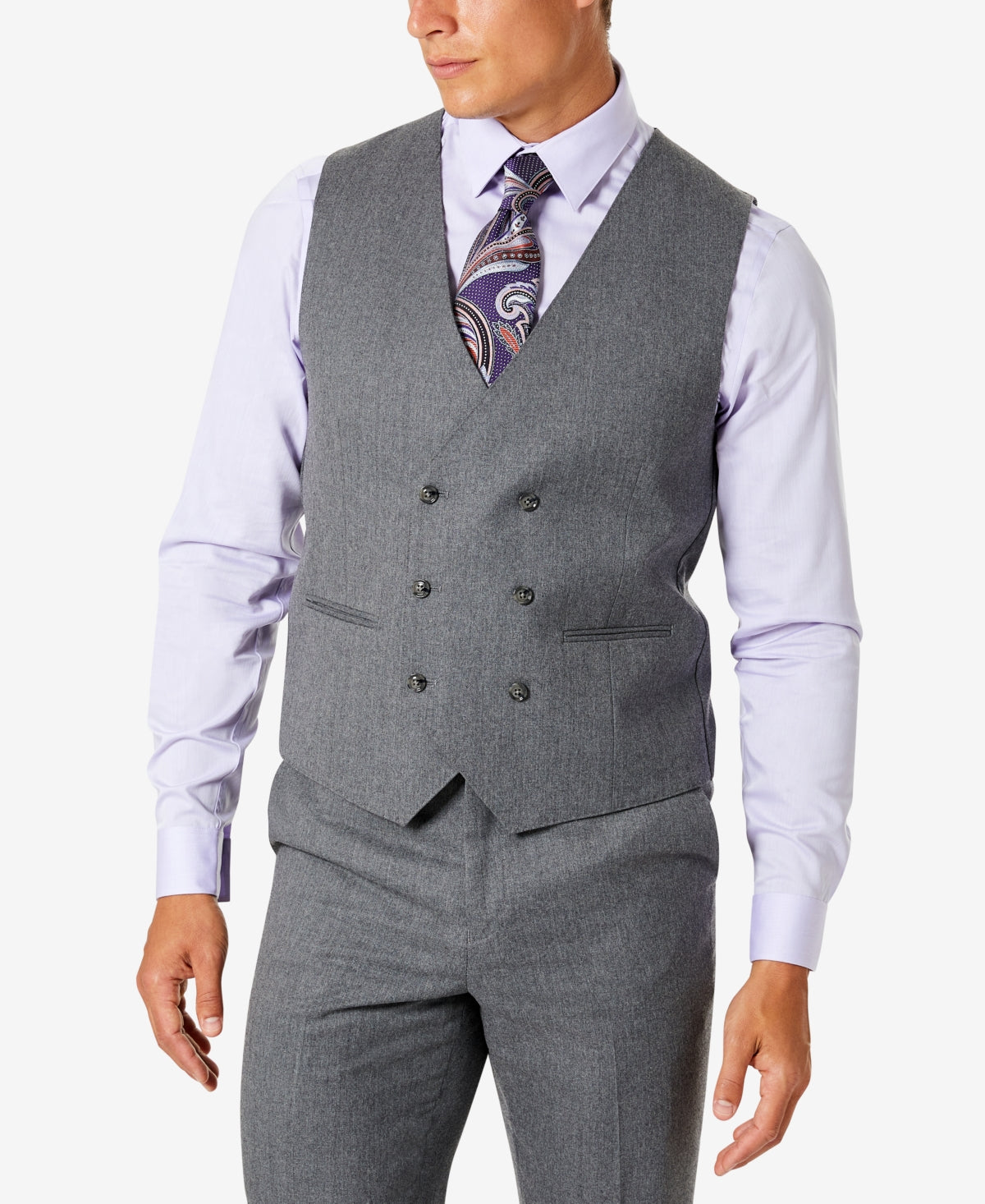 Tayion Collection Men's Classic Fit Wool Suit Vest Gray Size Medium