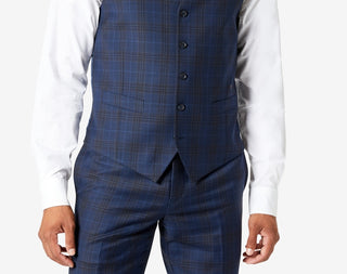 Tallia Men's Slim Fit Plaid Suit Vest Blue Size Large